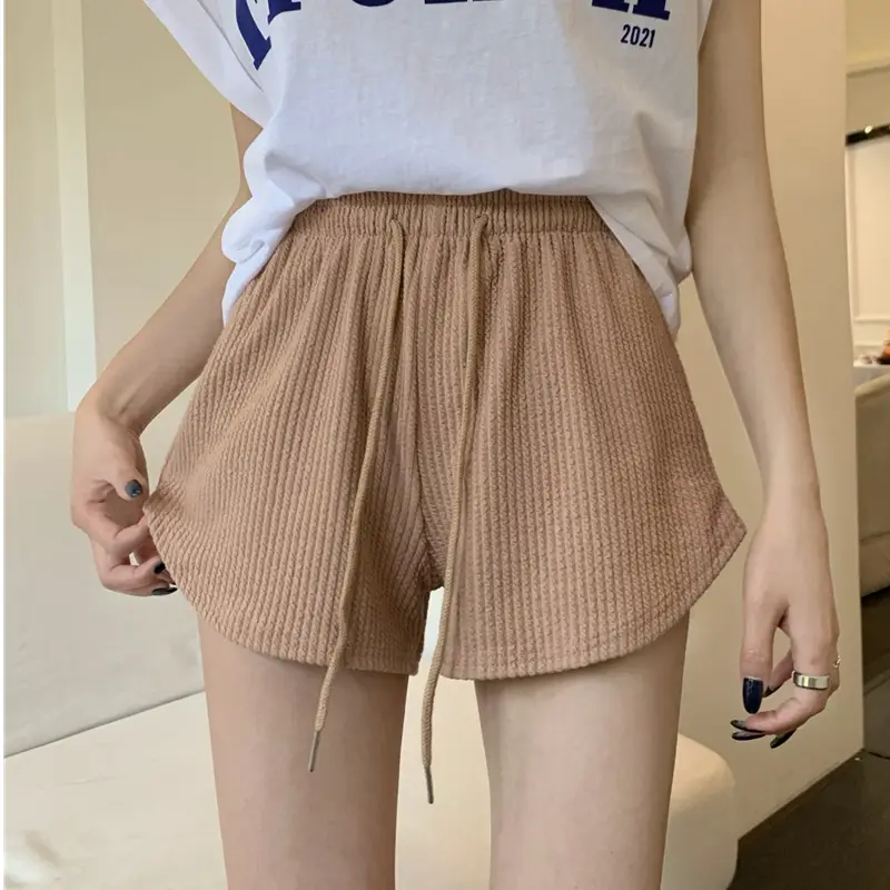 Black Ribbed High Waist Shorts for Women