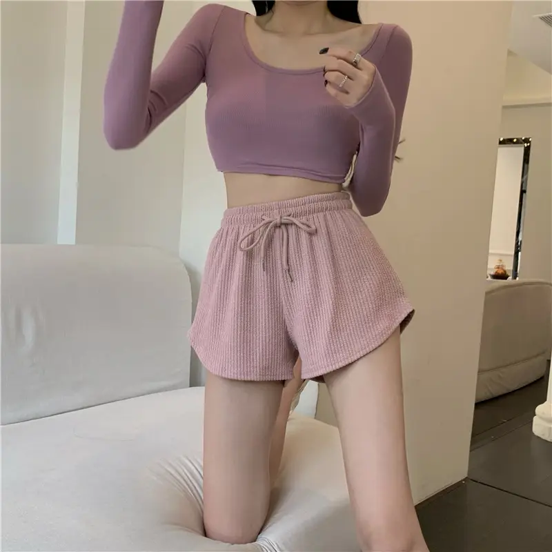 Black Ribbed High Waist Shorts for Women — feature 10