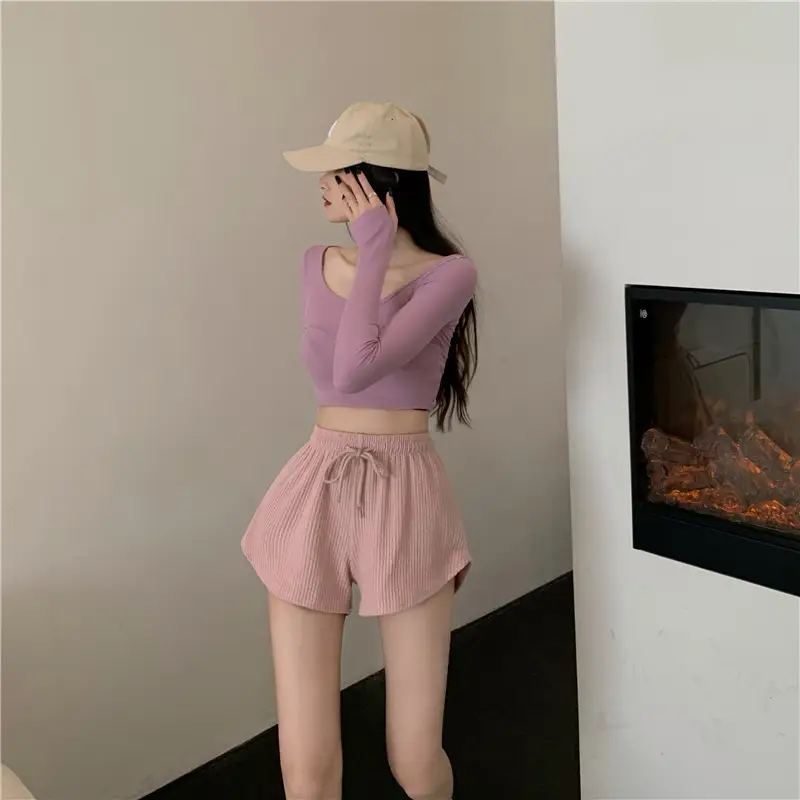 Black Ribbed High Waist Shorts for Women — feature 11