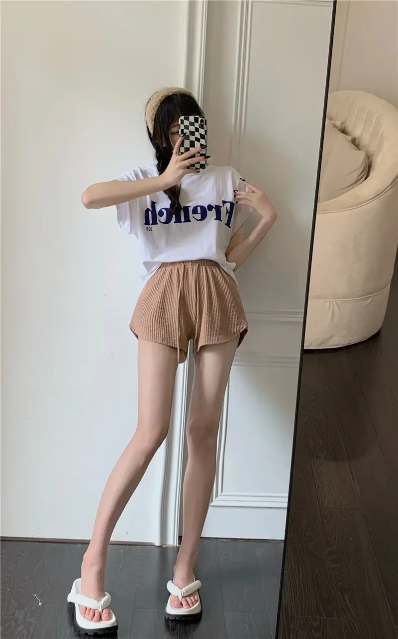 Black Ribbed High Waist Shorts for Women — feature 15