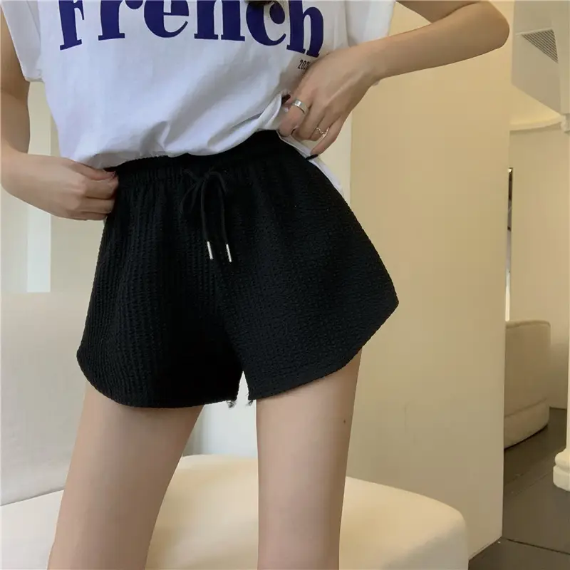 Black Ribbed High Waist Shorts for Women — feature 19
