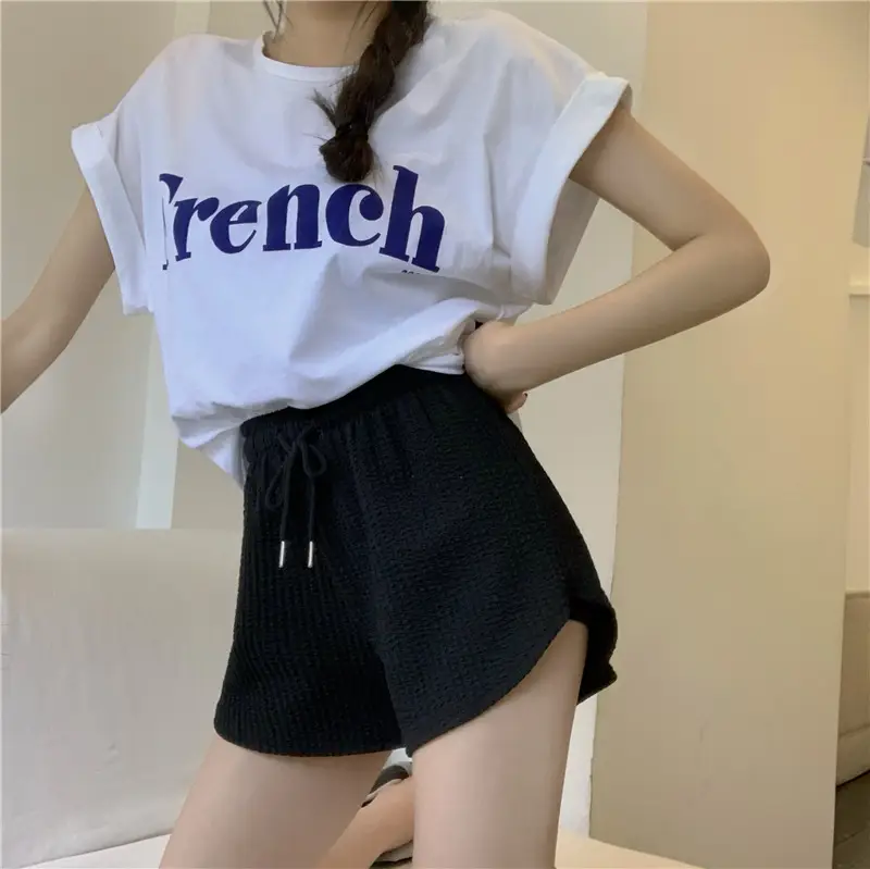 Black Ribbed High Waist Shorts for Women — feature 20