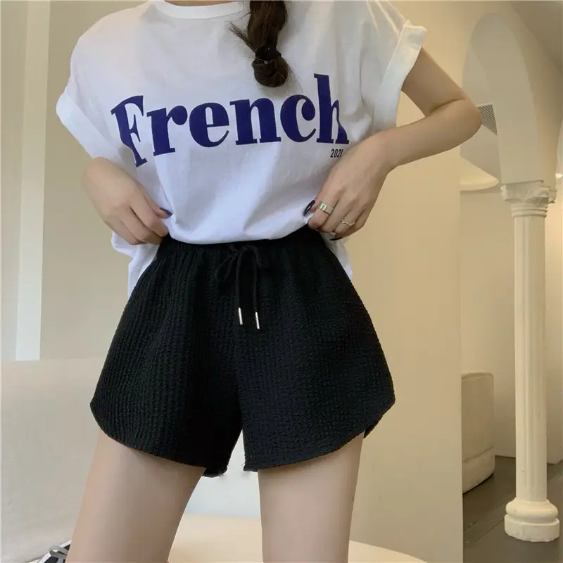 Black Ribbed High Waist Shorts for Women — feature 21