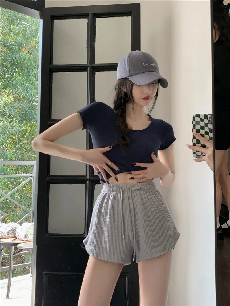 Black Ribbed High Waist Shorts for Women — feature 23