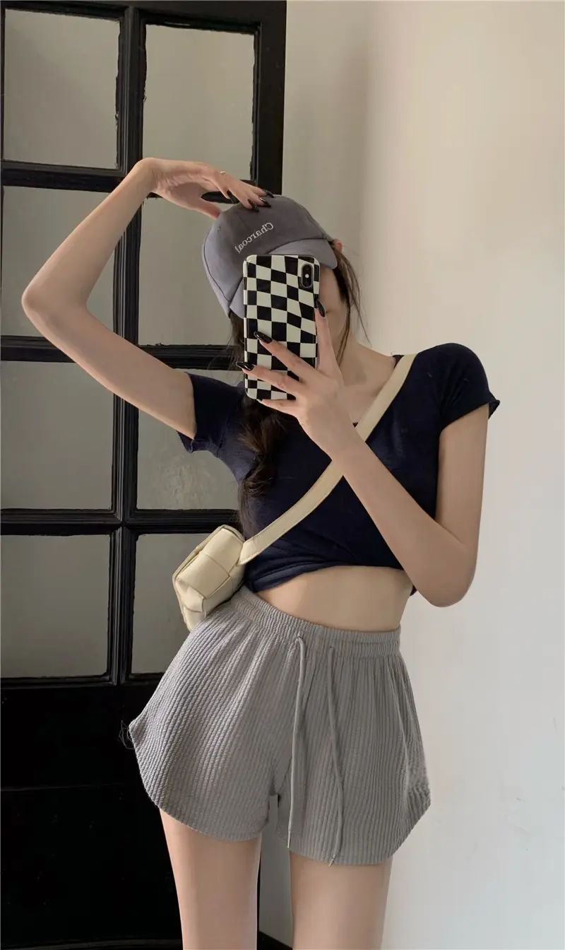 Black Ribbed High Waist Shorts for Women — feature 27
