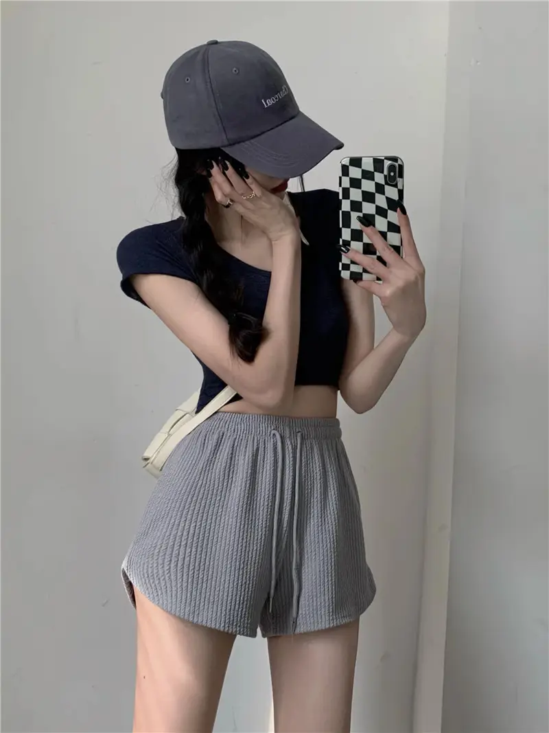 Black Ribbed High Waist Shorts for Women — feature 28