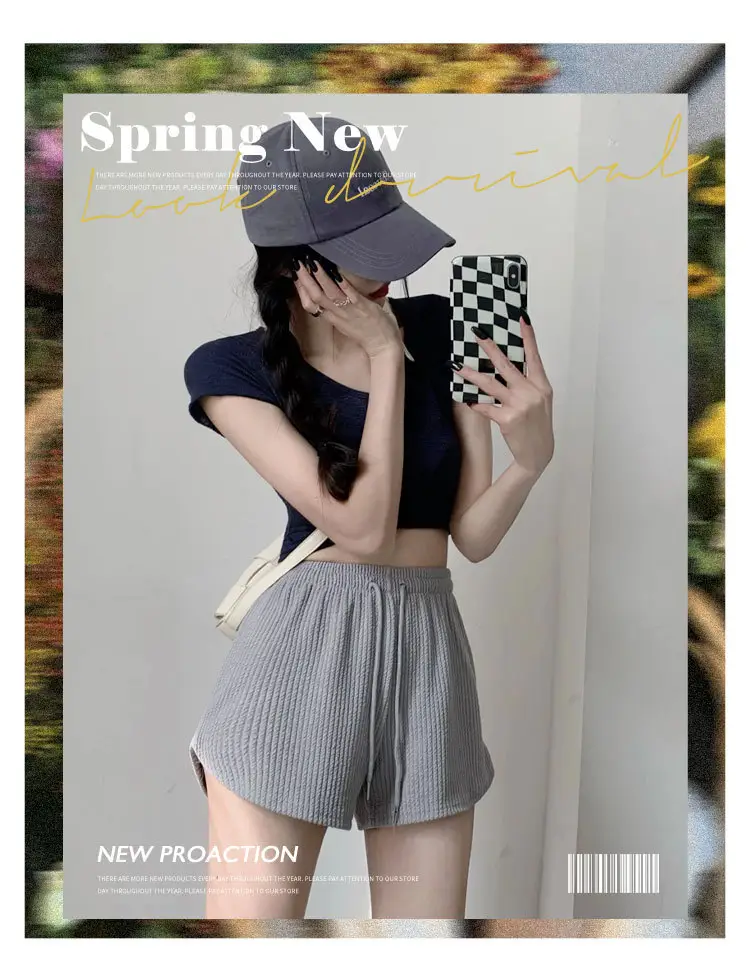 Black Ribbed High Waist Shorts for Women — feature 3