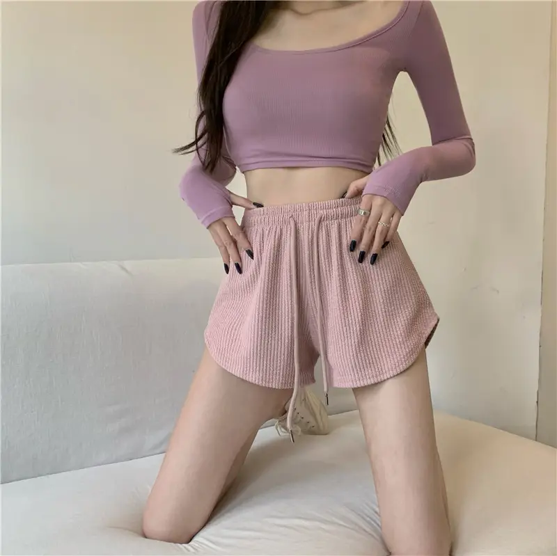 Black Ribbed High Waist Shorts for Women — feature 7