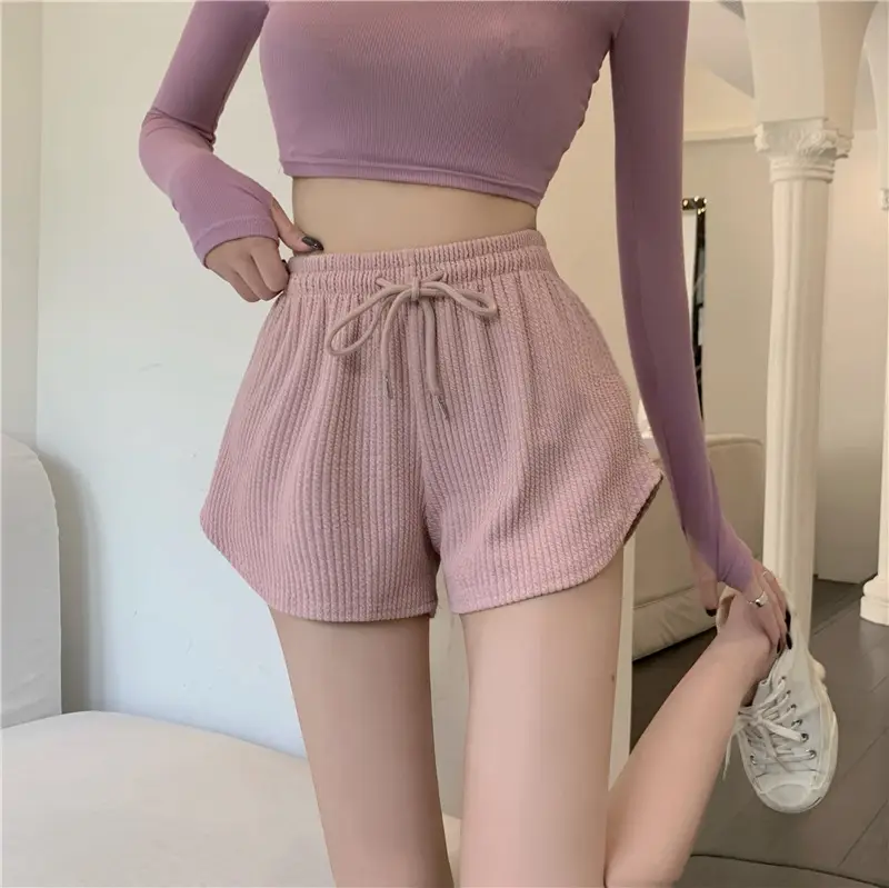 Black Ribbed High Waist Shorts for Women — feature 8