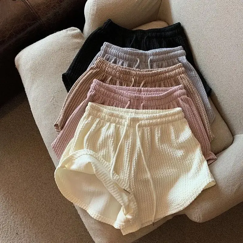 Black Ribbed High Waist Shorts for Women