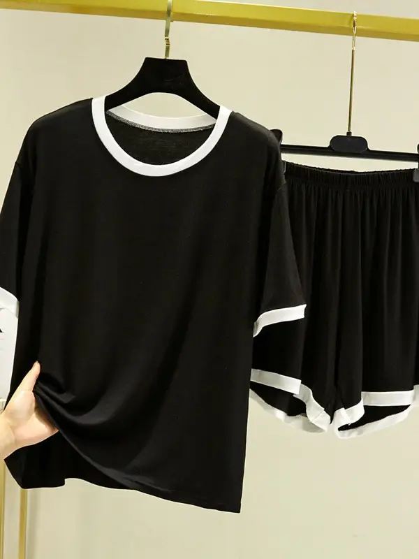 Women Brown Modal T-Shirt Shorts Set Summer Casual