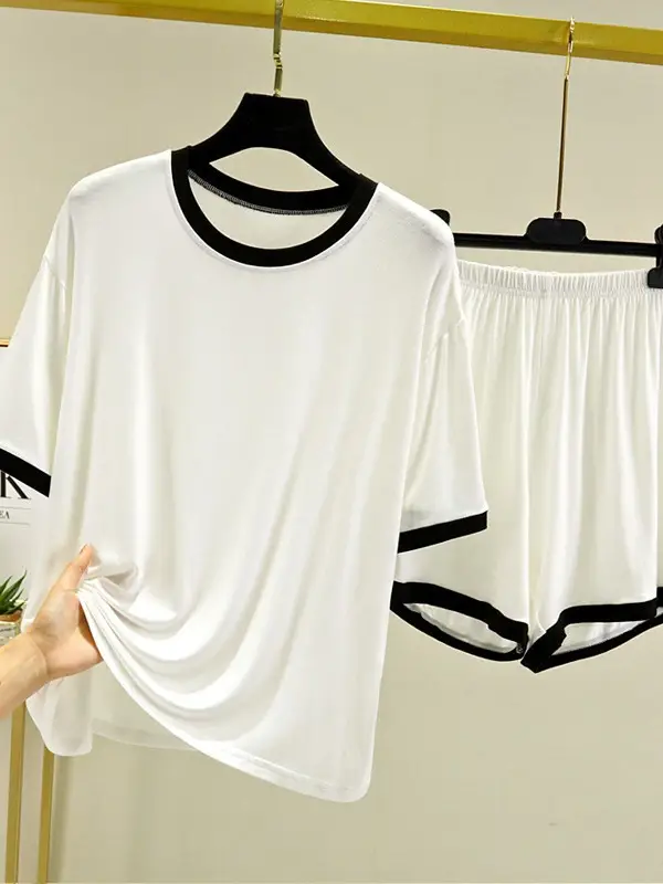 Women Brown Modal T-Shirt Shorts Set Summer Casual