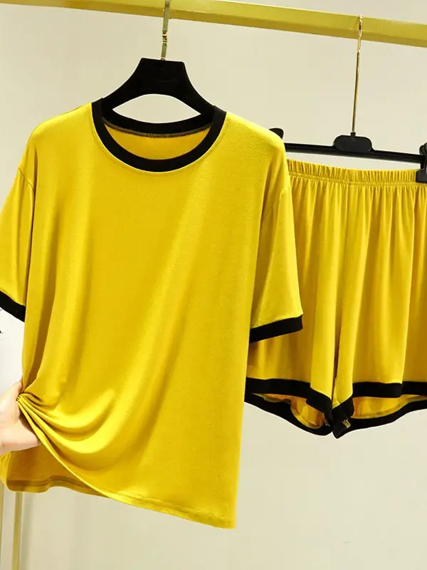 Women Brown Modal T-Shirt Shorts Set Summer Casual