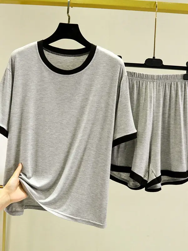 Women Brown Modal T-Shirt Shorts Set Summer Casual
