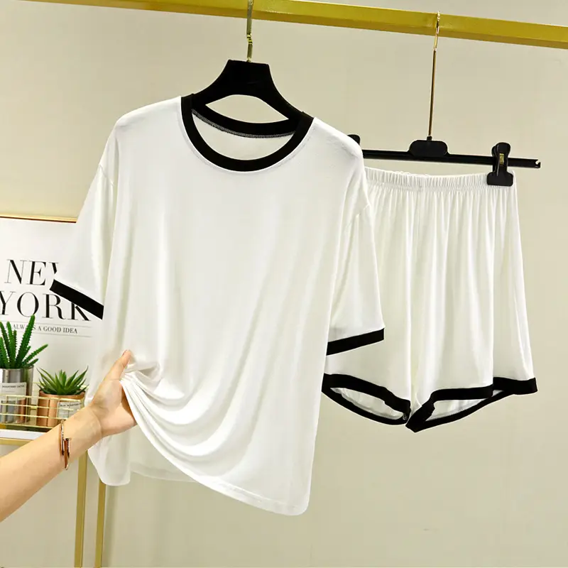 Women Brown Modal T-Shirt Shorts Set Summer Casual