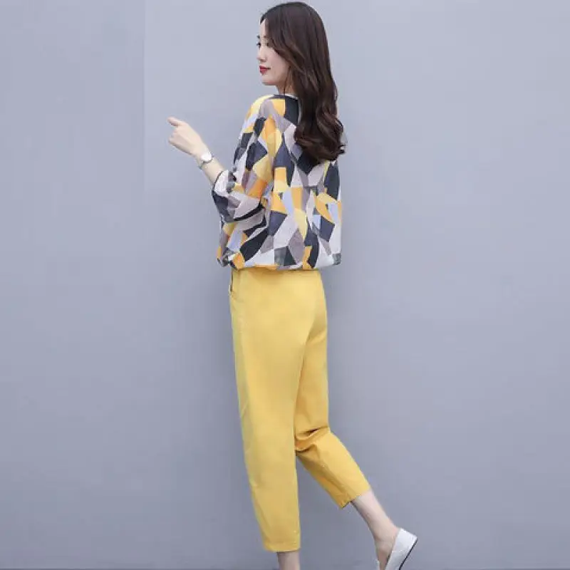 Women Geometric Print Pencil Pants Set Yellow Summer 2025 - Image 4