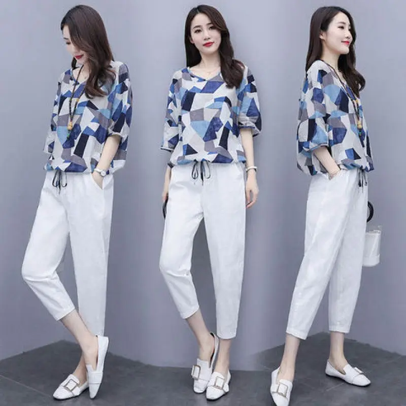 Women Geometric Print Pencil Pants Set Yellow Summer 2025 - Image 5