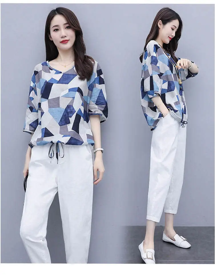 Women Geometric Print Pencil Pants Set Yellow Summer 2025 — feature 8