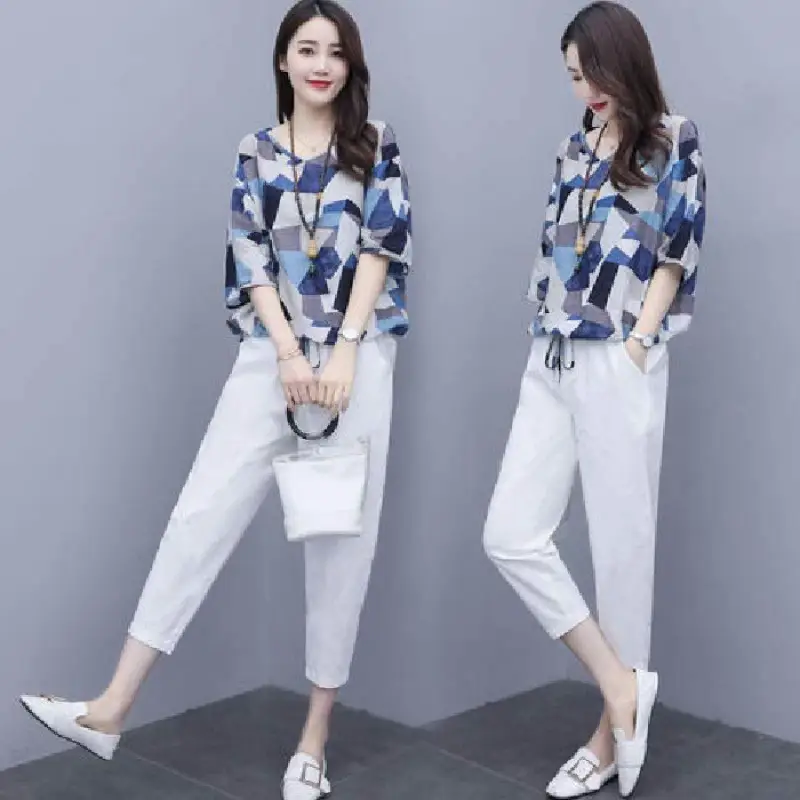 Women Geometric Print Pencil Pants Set Yellow Summer 2025 - Image 2