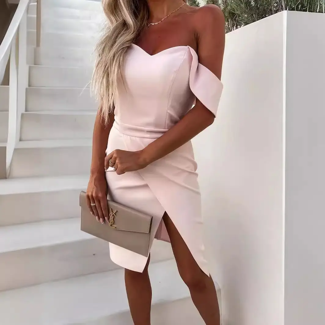 2023 Summer Sexy Women Dress Split Slit Pink Red White - Image 5