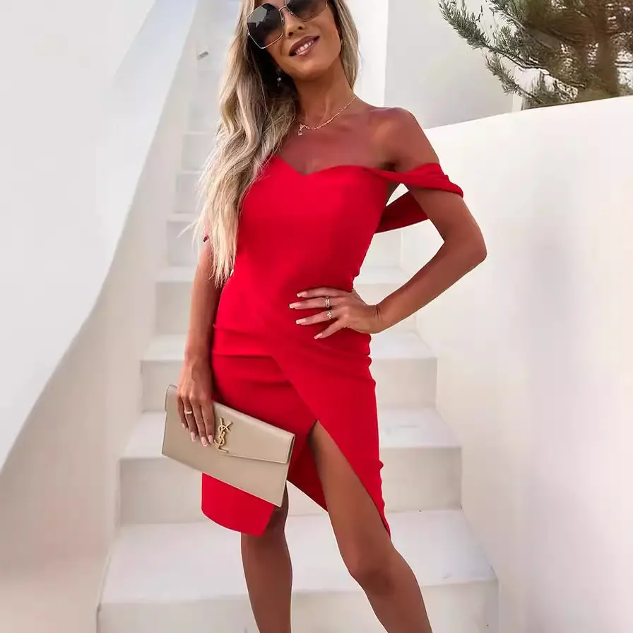 2023 Summer Sexy Women Dress Split Slit Pink Red White - Image 7