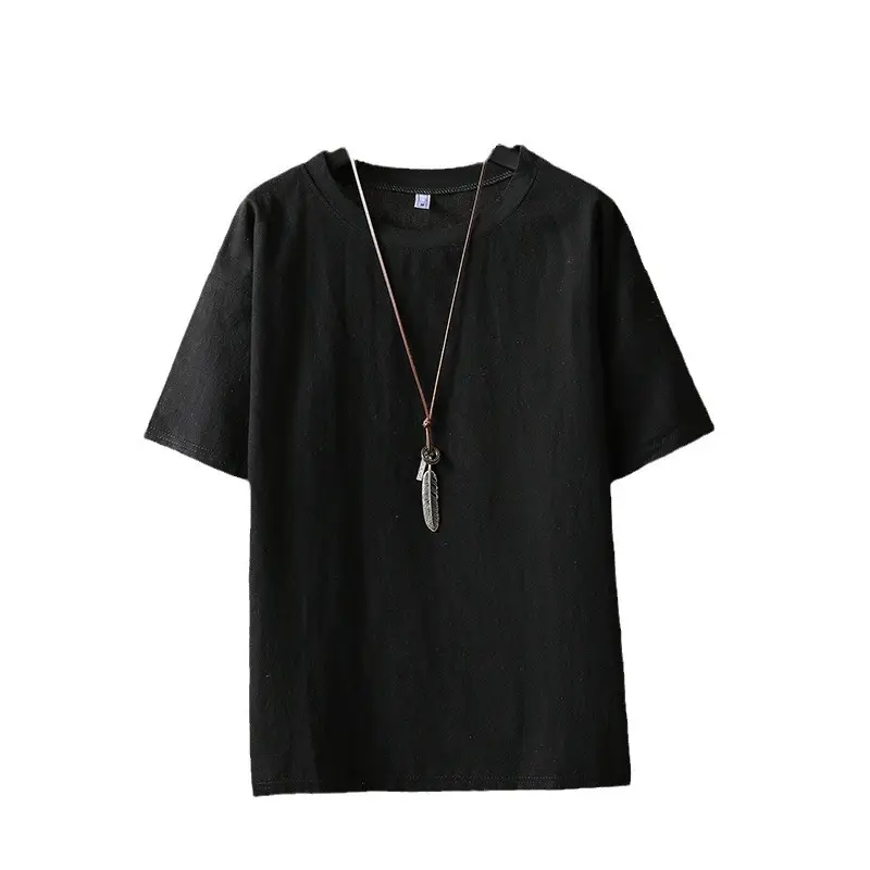 Men Linen Short Sleeve T-Shirt Cream - Image 10