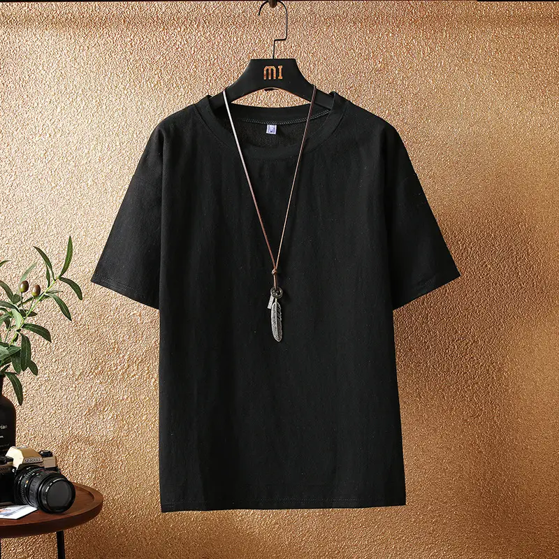 Men Linen Short Sleeve T-Shirt Cream - Image 2