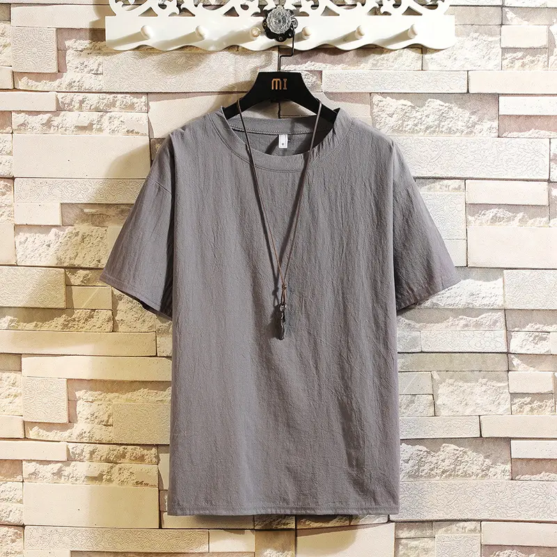 Men Linen Short Sleeve T-Shirt Cream - Image 3