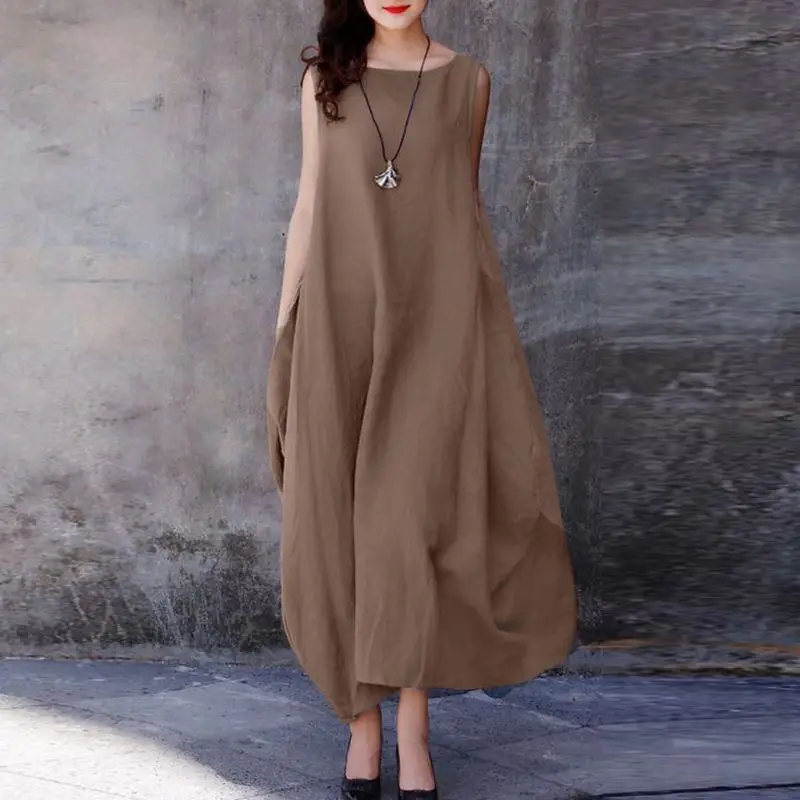 Spot 2023 Sleeveless Round Neck Dress Purple Brown Black Large - Image 3