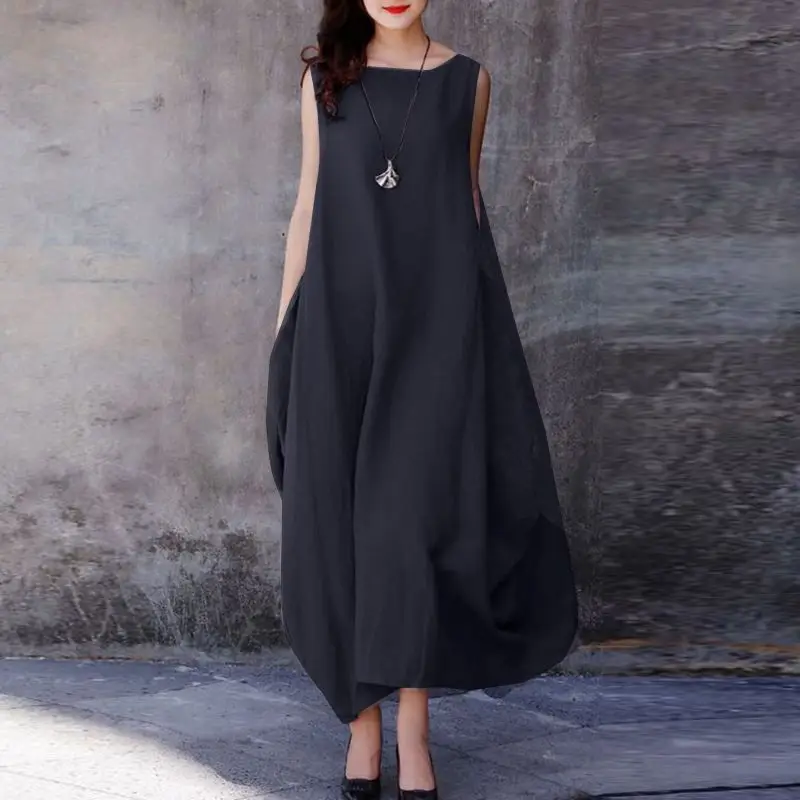 Spot 2023 Sleeveless Round Neck Dress Purple Brown Black Large - Image 2