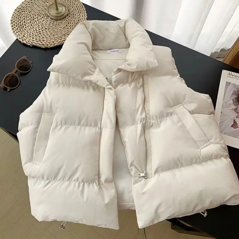 Women's Black Winter Puffer Vest with Collar - Image 3