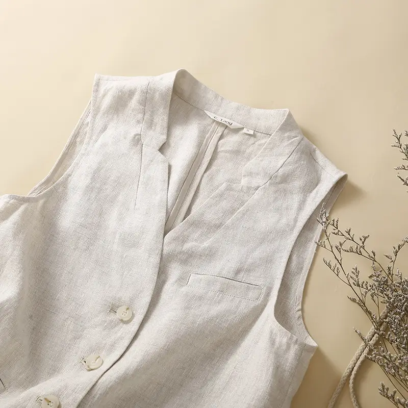 2025 Linen Sleeveless Waistcoat Vest White - Image 3