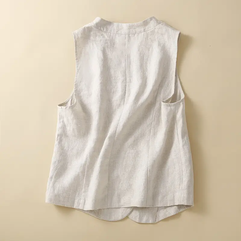 2025 Linen Sleeveless Waistcoat Vest White - Image 4