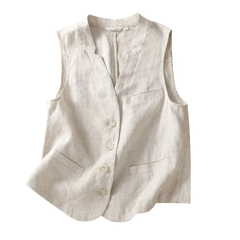 2025 Linen Sleeveless Waistcoat Vest White - Image 5