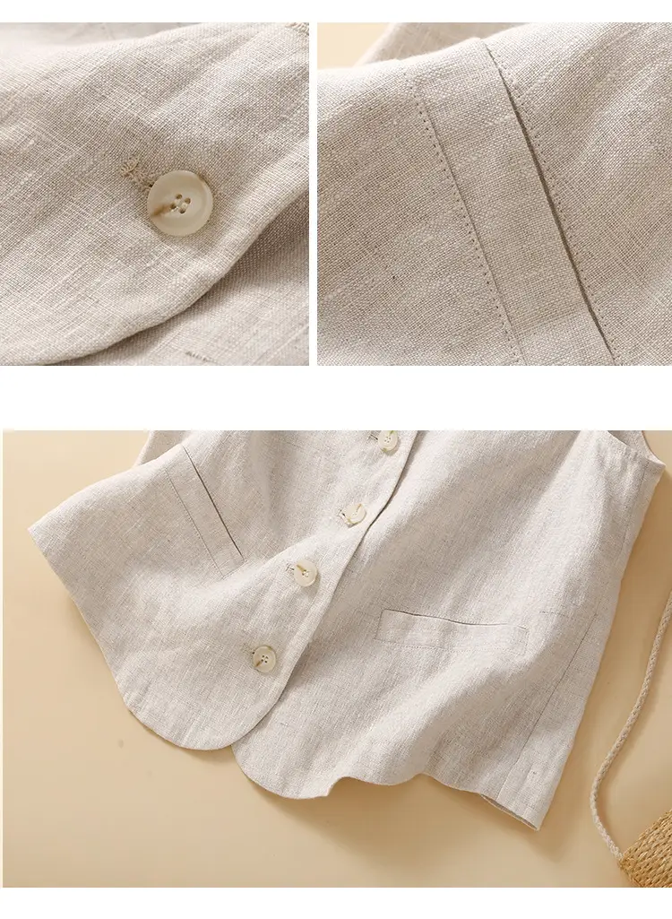 2025 Linen Sleeveless Waistcoat Vest White — feature 10