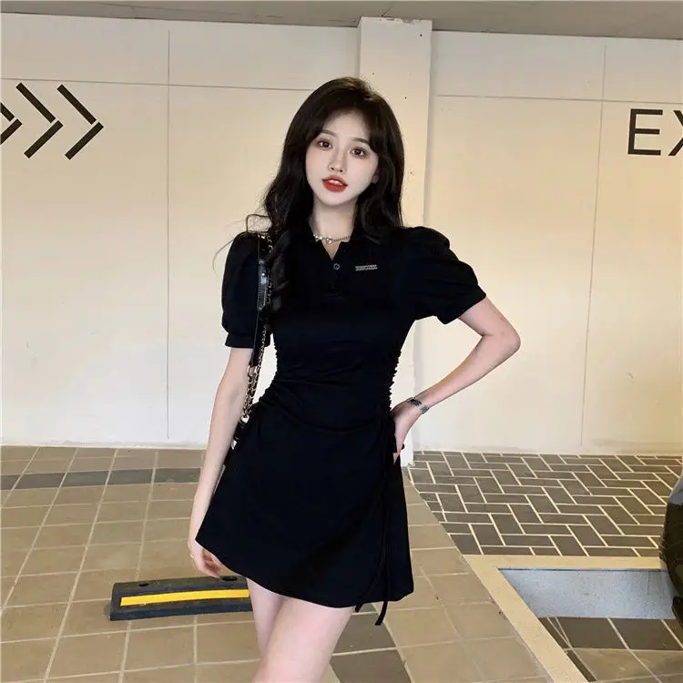 Women Pink Polo Collar Dress Short Sleeve Slim Fit - Image 5