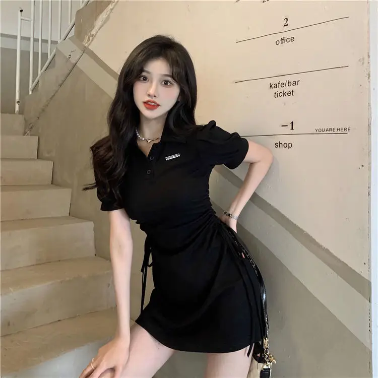 Women Pink Polo Collar Dress Short Sleeve Slim Fit — feature 16
