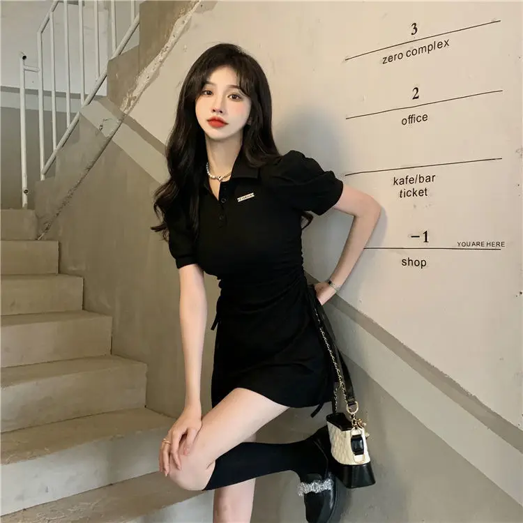 Women Pink Polo Collar Dress Short Sleeve Slim Fit — feature 17
