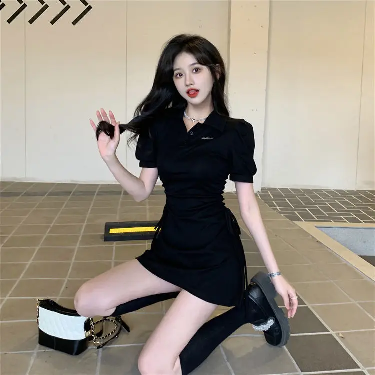 Women Pink Polo Collar Dress Short Sleeve Slim Fit — feature 20