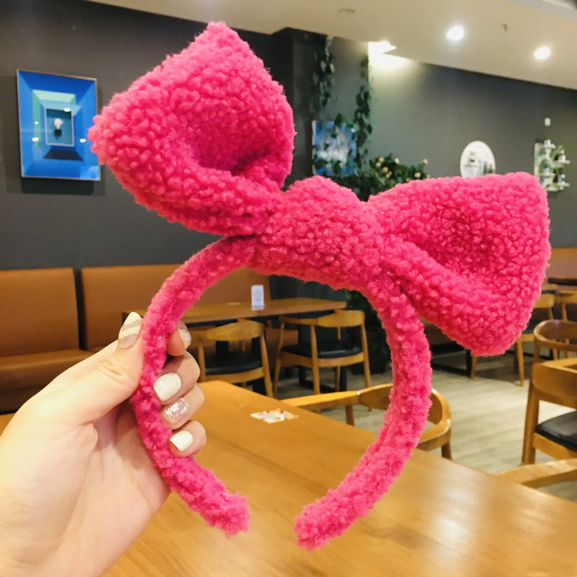 Pink Faux Fur Big Bow Hair Hoop for Women - Image 2