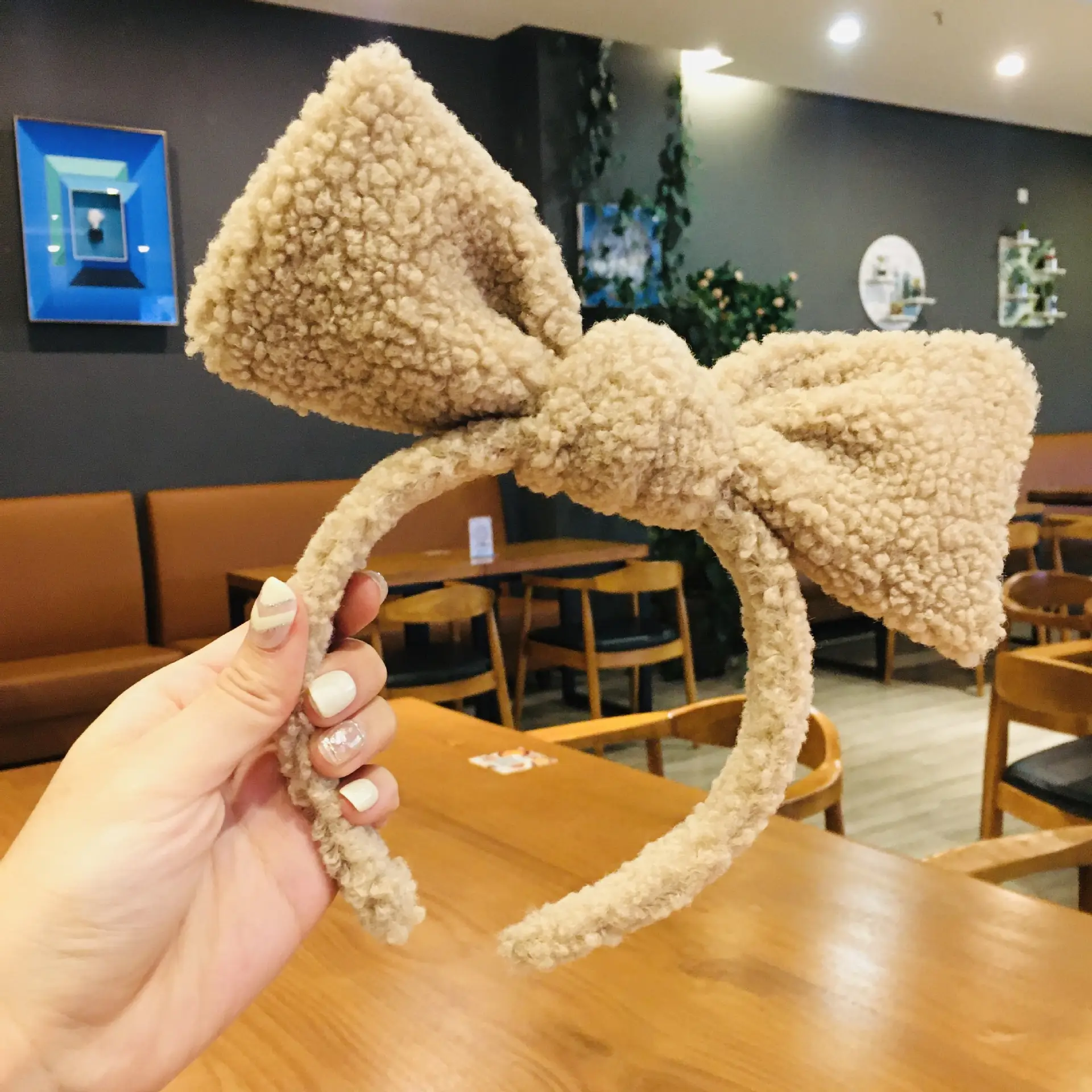 Pink Faux Fur Big Bow Hair Hoop for Women - Image 4