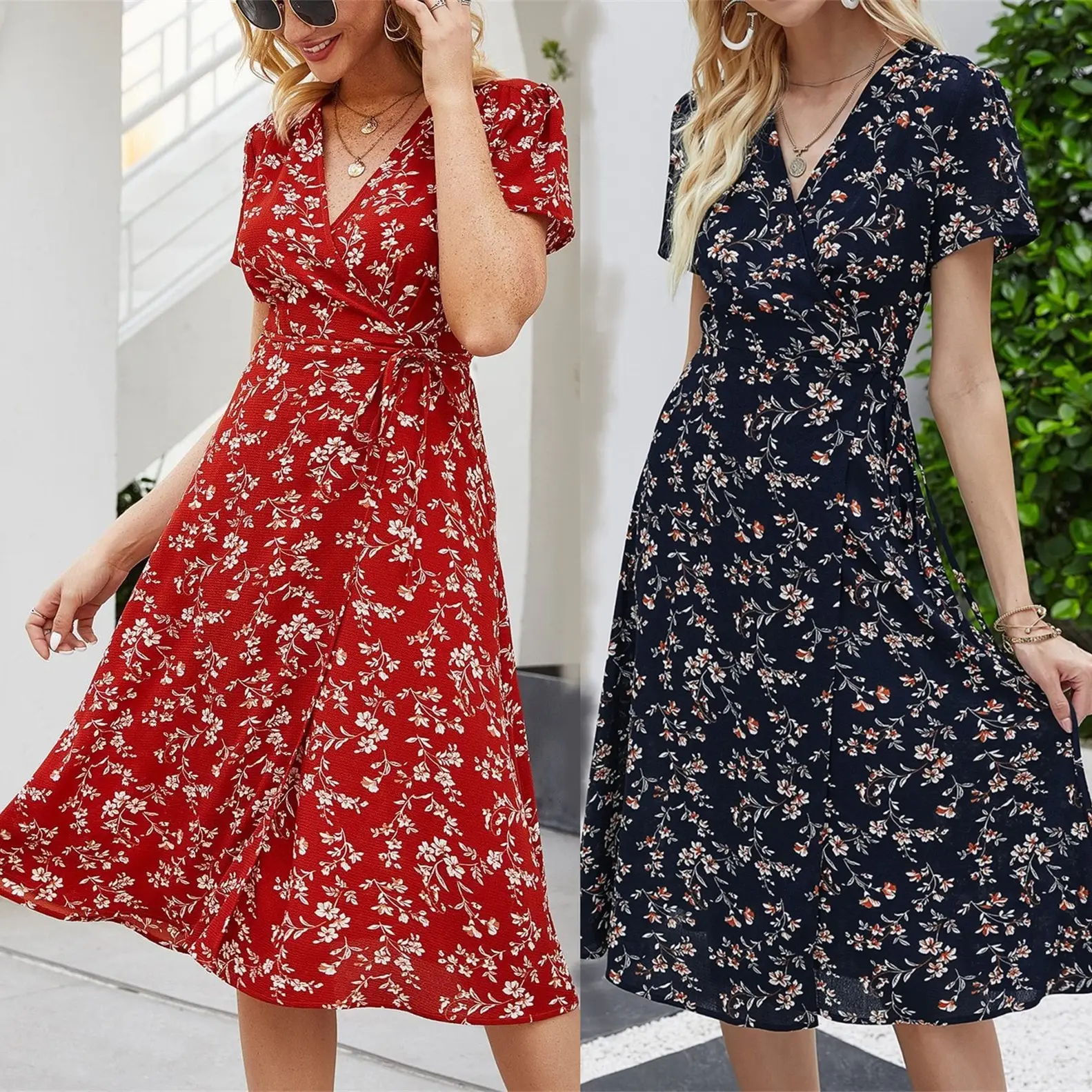 Women Floral Print Long Dress European American Style