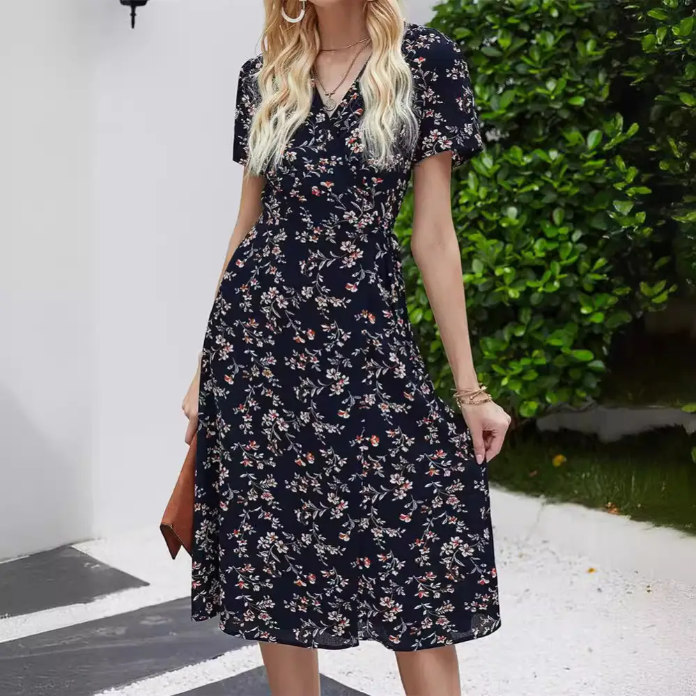 Women Floral Print Long Dress European American Style