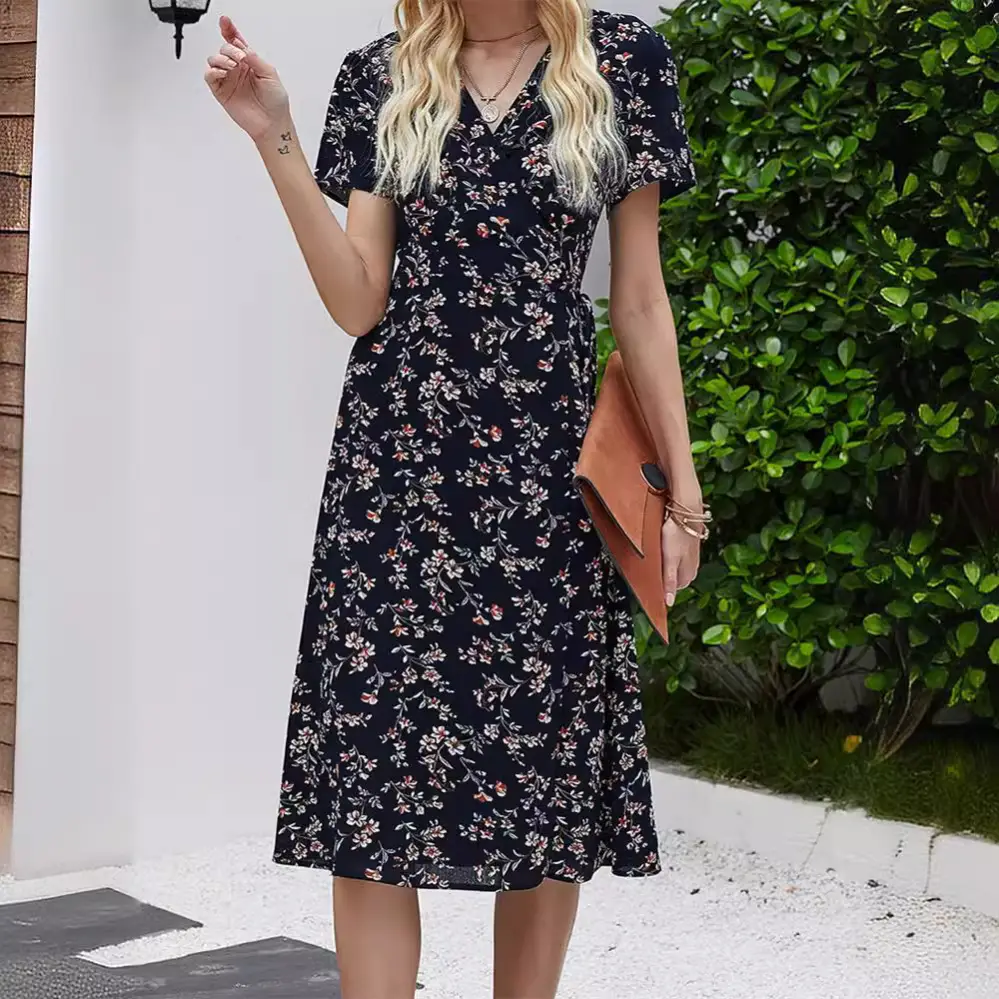 Women Floral Print Long Dress European American Style