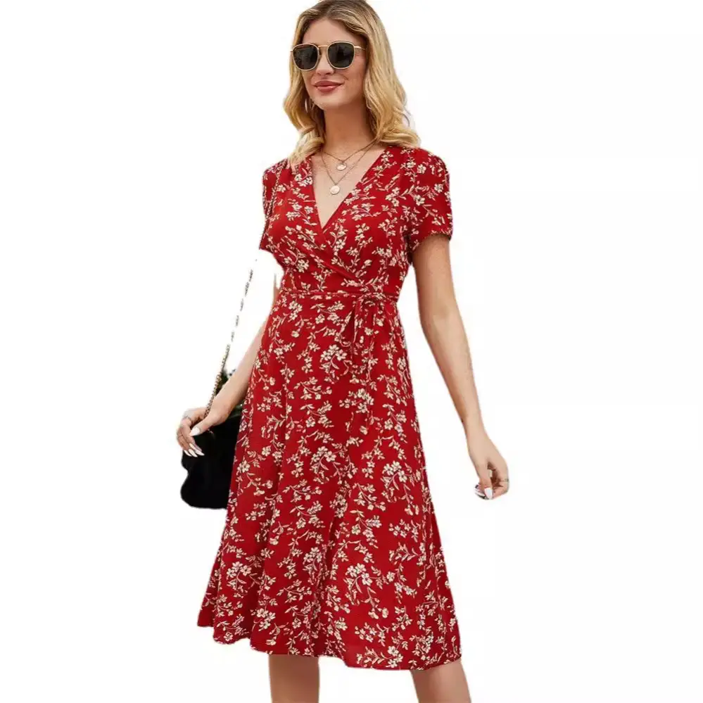 Women Floral Print Long Dress European American Style