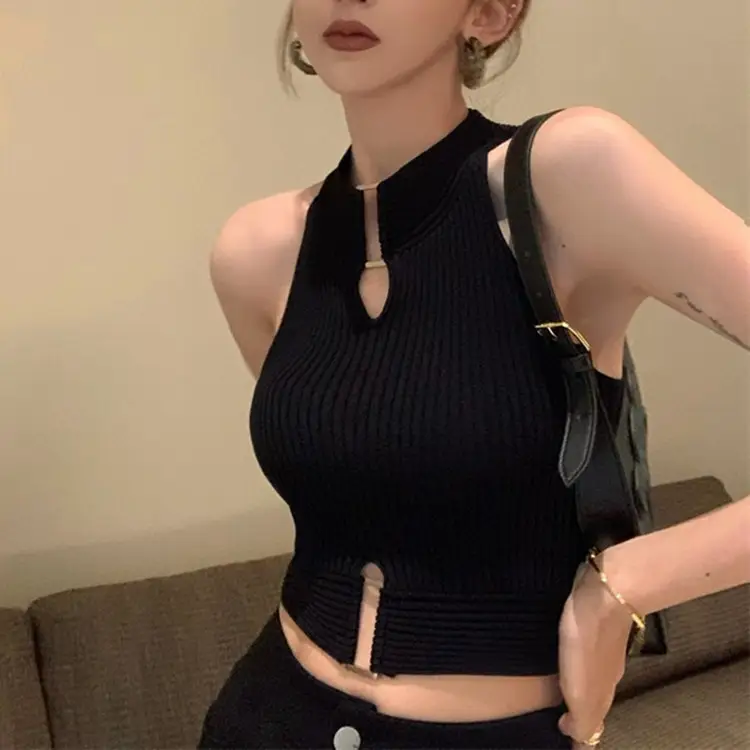 Black Knitted Vest Top with Cut Out Detail — feature 2