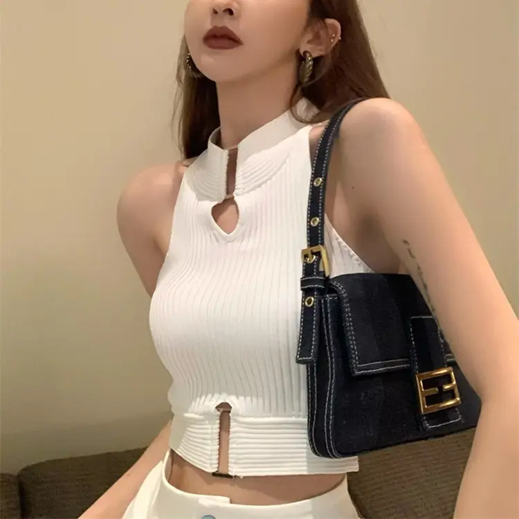 Black Knitted Vest Top with Cut Out Detail - Image 5