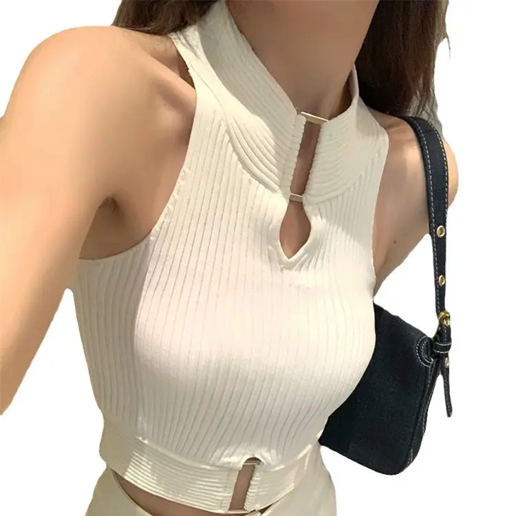 Black Knitted Vest Top with Cut Out Detail - Image 7