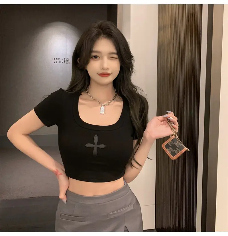 Black U-Neck Exposed Collar Top for Women — feature 16
