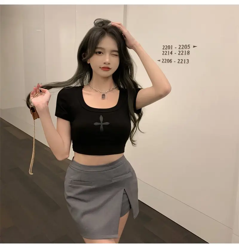 Black U-Neck Exposed Collar Top for Women — feature 21
